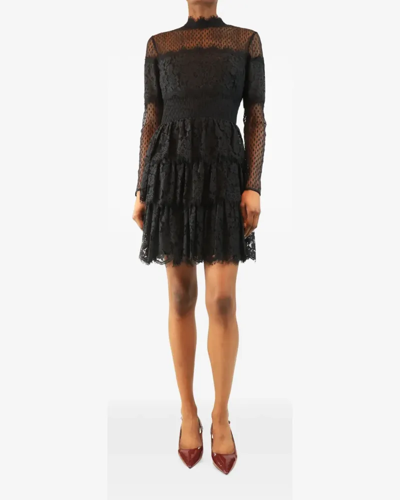 Temperley London ruffled lace mini dress - Schwarz Schwarz