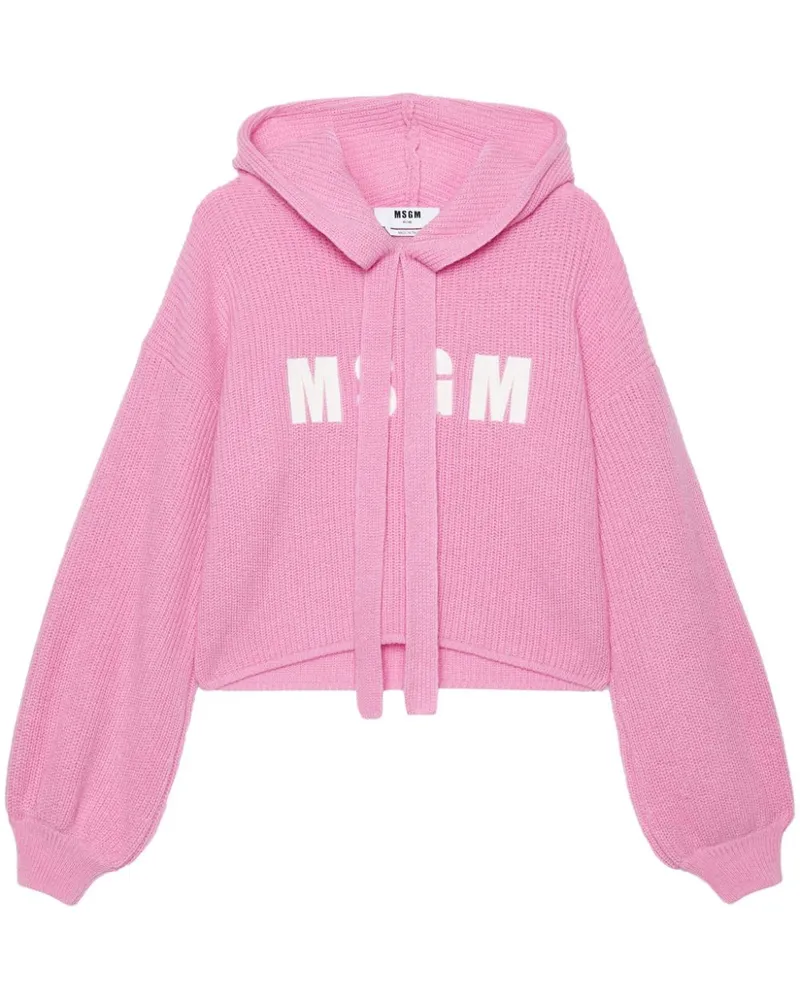 MSGM Gestrickter Hoodie mit Logo-Stickerei Rosa