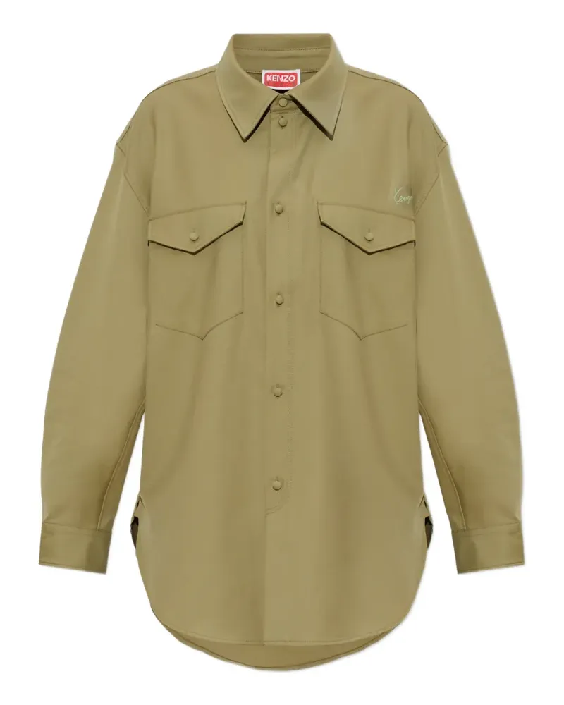 Kenzo logo-embroidered wool shirt - Grün Grün
