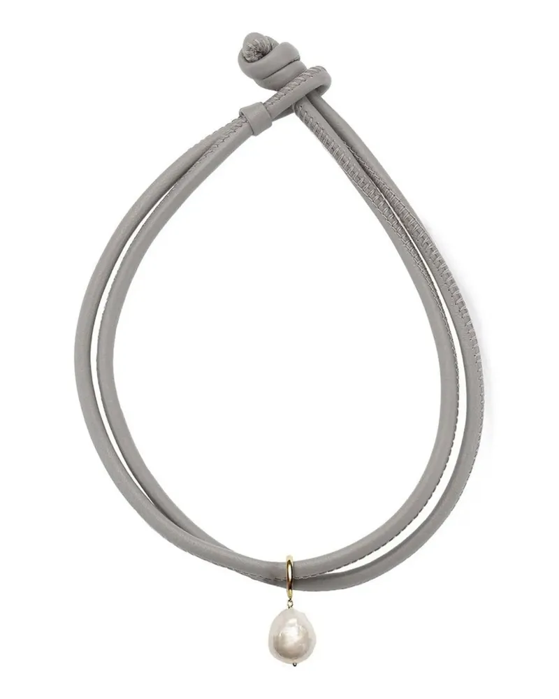 MIZUKI 14kt Gelbgold- und Leder-Choker mit Perle - Grau Grau