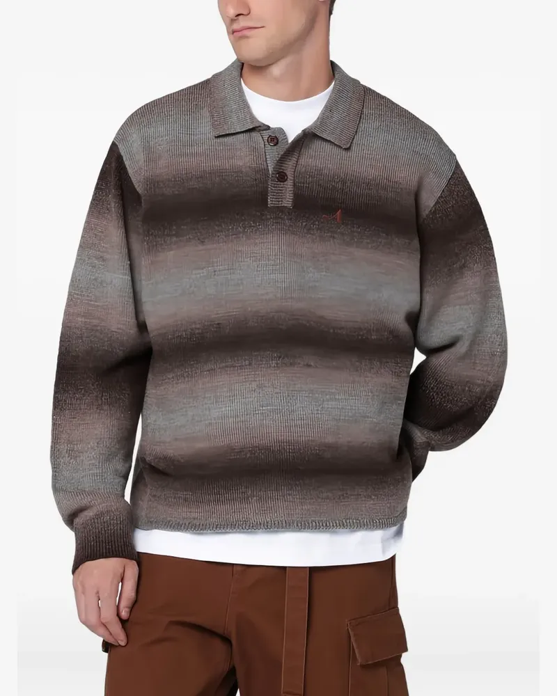 AWAKE NY Gestreifter Pullover mit Poloshirtkragen - Braun Braun