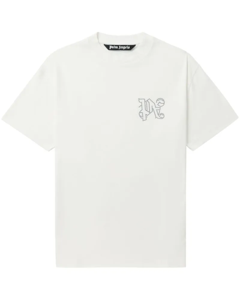 Palm Angels T-Shirt mit Nieten-Logo - Weiß Weiß