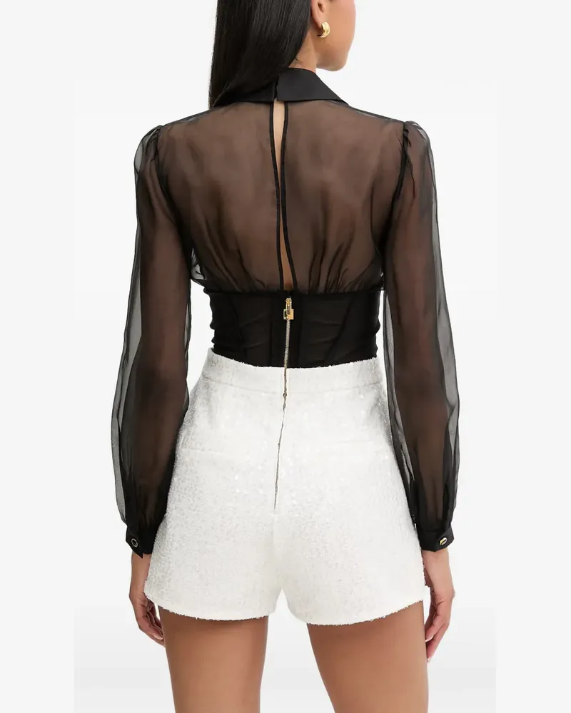 Elisabetta Franchi Playsuit aus Organza mit paillettenverziertem Besatz - Schwarz Schwarz
