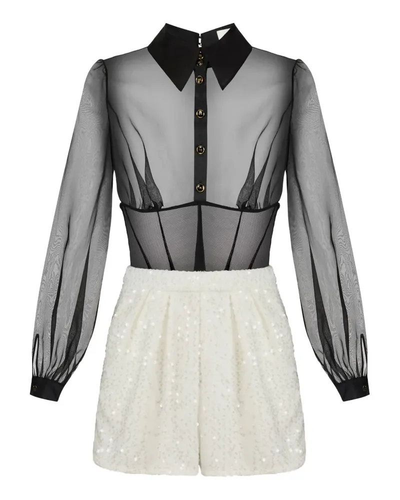 Elisabetta Franchi Playsuit aus Organza mit paillettenverziertem Besatz - Schwarz Schwarz