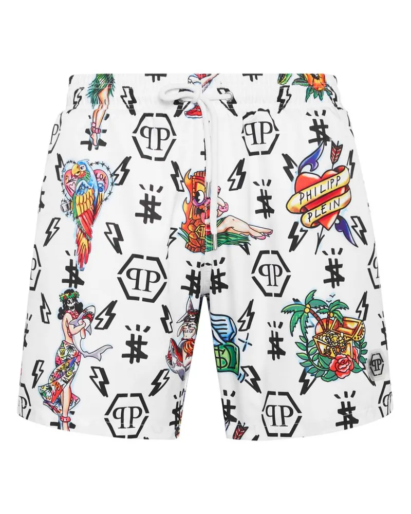 Philipp Plein Badeshorts mit grafischem Print - Weiß Weiß