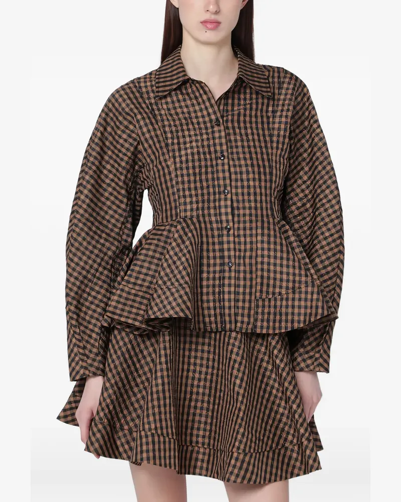 Ganni peplum check shirt - Braun Braun