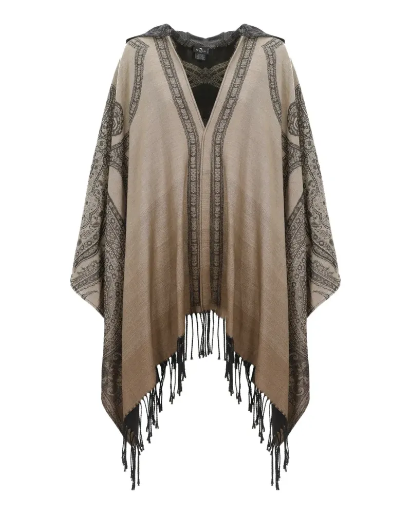 Etro paisley-pattern fringed cape - Nude Nude