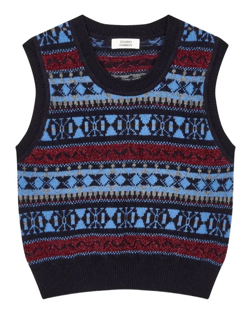 STUDIO TOMBOY Gerippter Pullunder mit Muster - Blau Blau