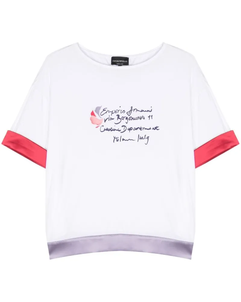 Emporio Armani T-Shirt mit Logo-Print und Kontrastsaum - Weiß Weiß