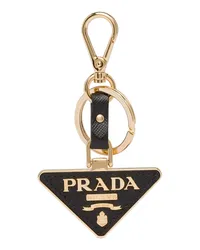 Prada triangle-logo leather keychain Schwarz