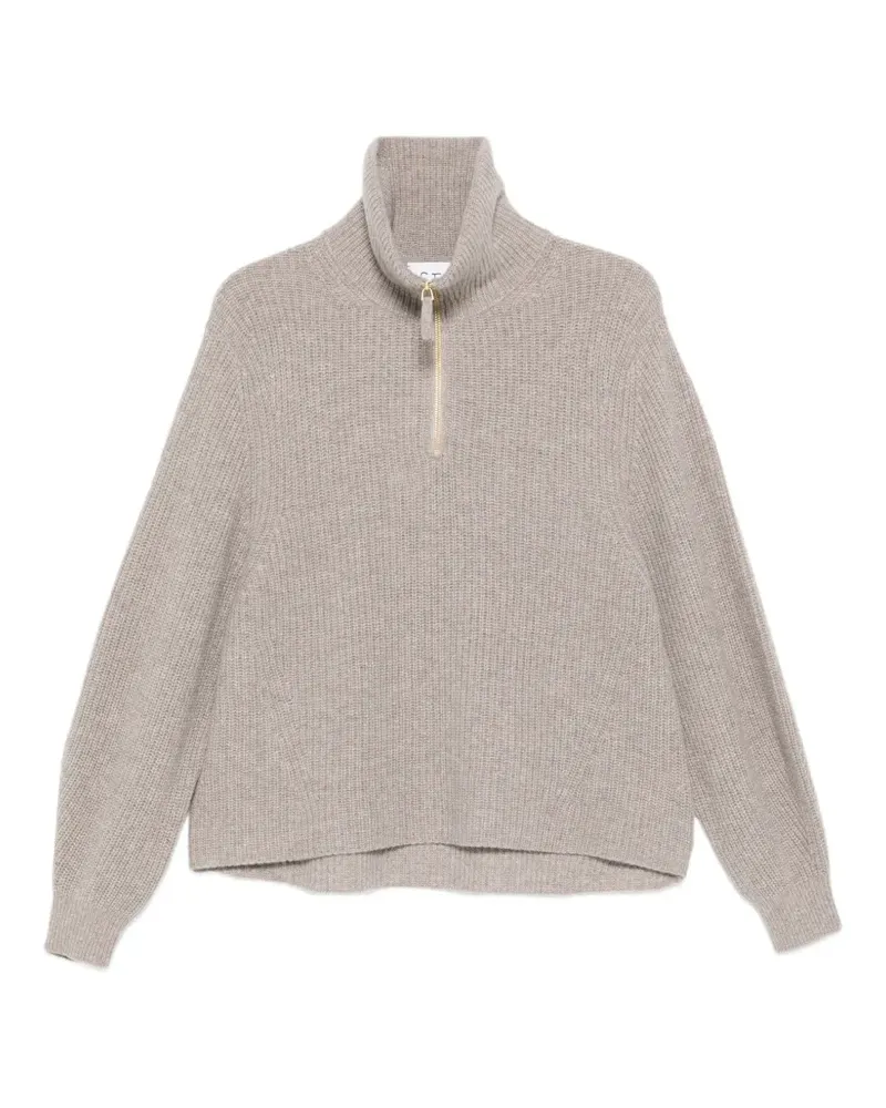 FTC Cashmere Gerippter Pullover mit Viertelreißverschluss - Nude Nude