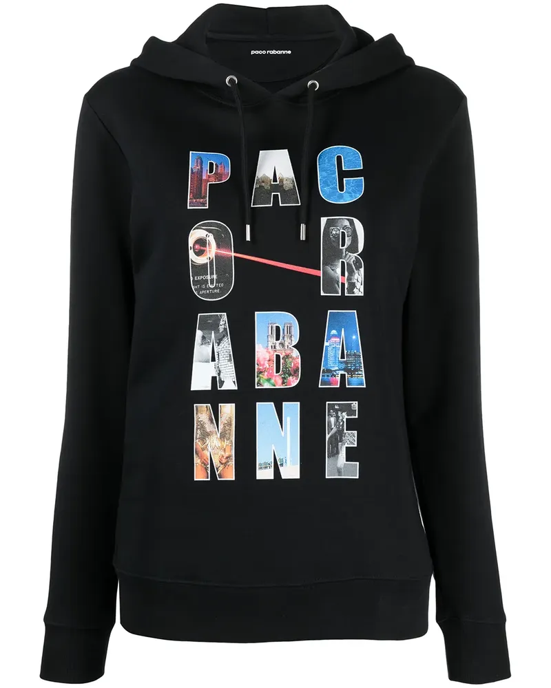 Paco Rabanne Kapuzenpullover mit Logo-Print - Schwarz Schwarz