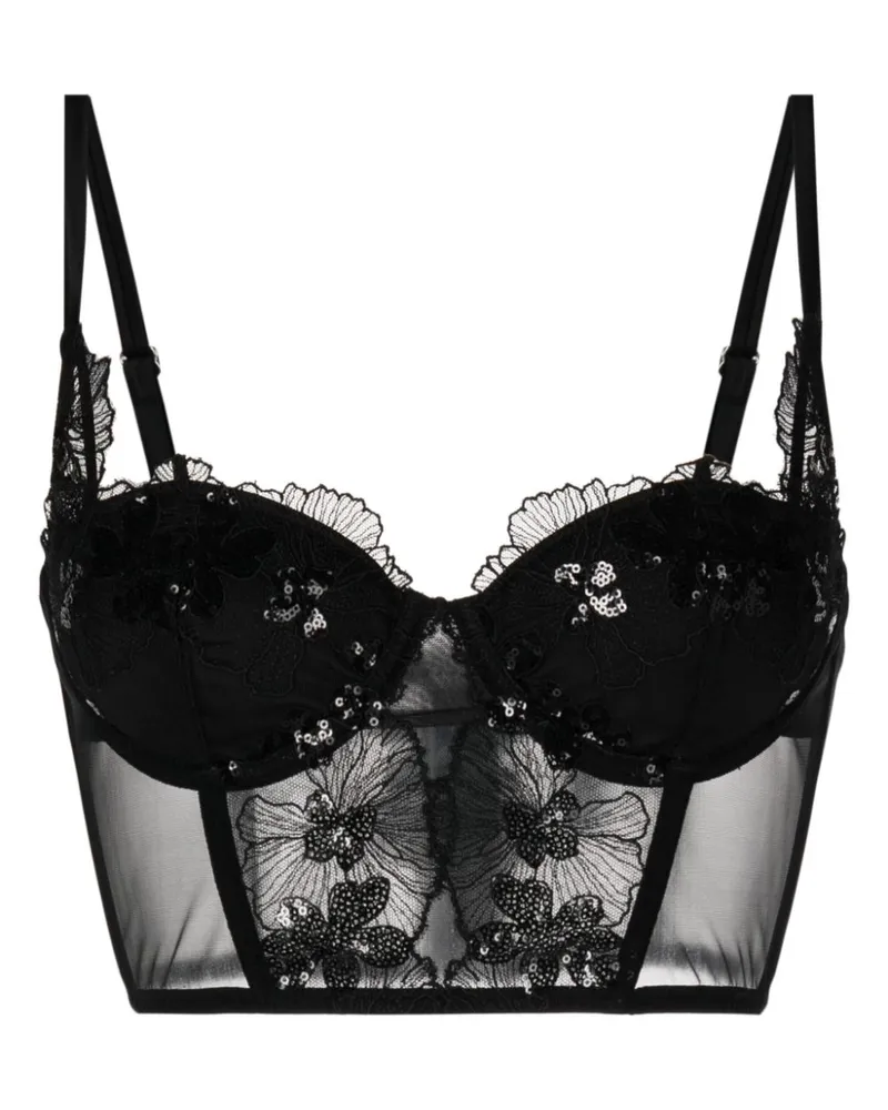 Fleur Du Mal Sequin Violet Bustier mit Pailletten - Schwarz Schwarz