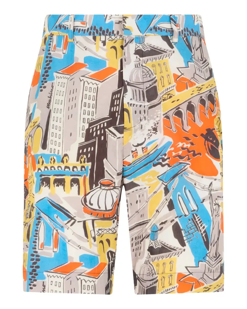 Moschino abstract-print cotton-blend shorts - Orange Orange