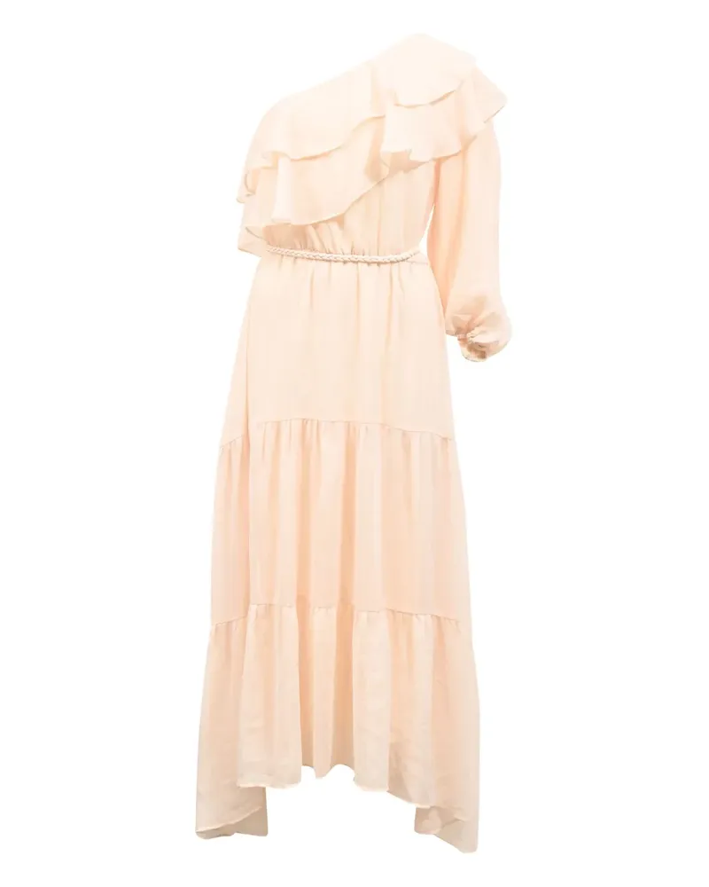 Maje Racha one-shoulder ruffled midi dress - Nude Nude