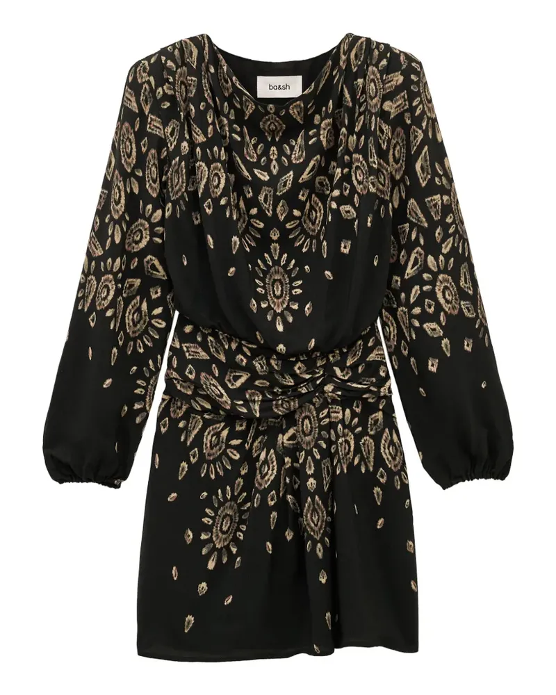 ba&sh Beona abstract-print draped long-sleeved mini dress - Schwarz Schwarz