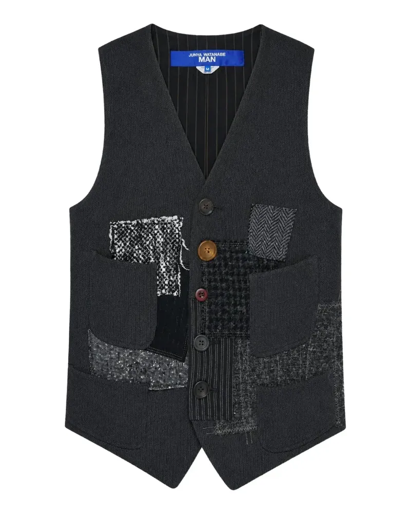 Junya Watanabe patchwork V-neck vest - Schwarz Schwarz