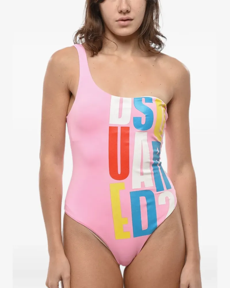Dsquared2 One-Shoulder-Badeanzug mit Logo - Rosa Rosa