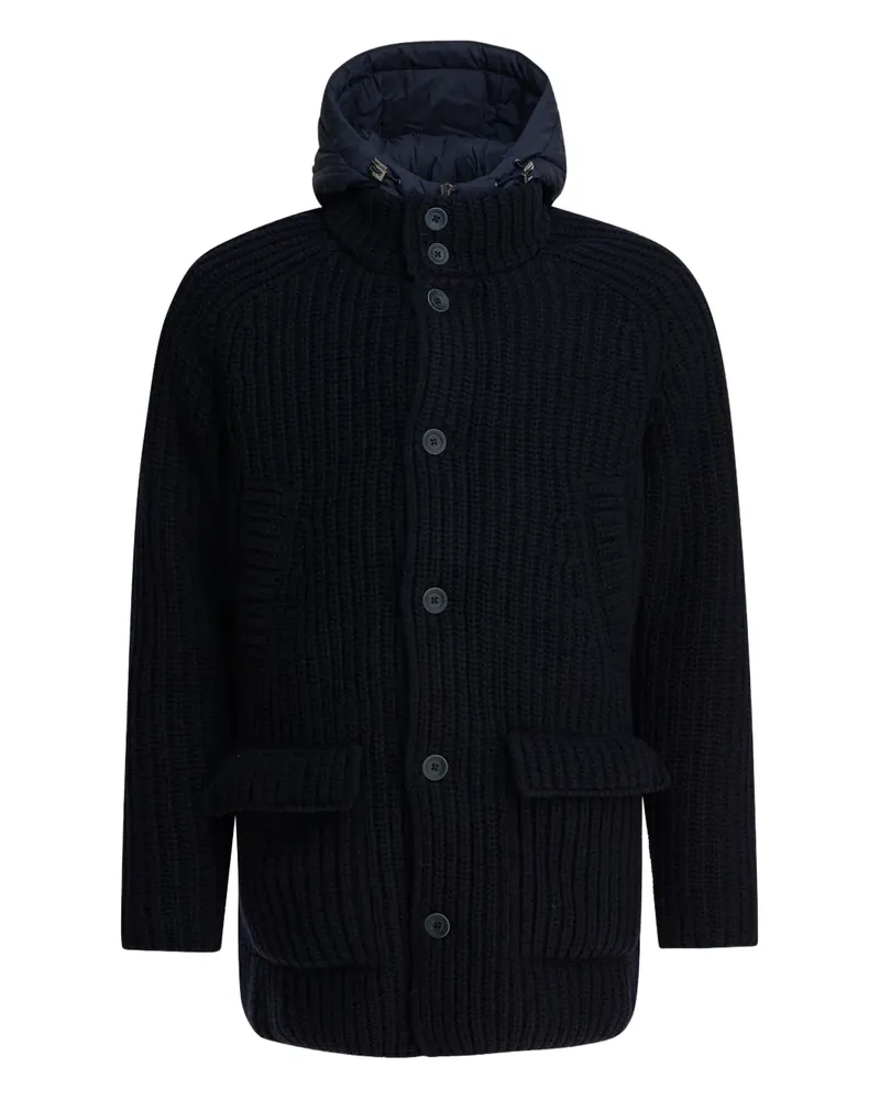 Herno Gerippter Strickmantel mit Kapuze - Blau Blau