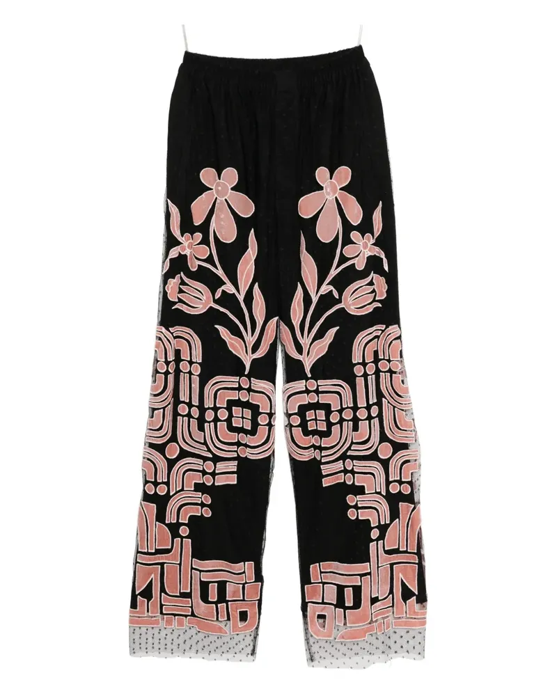 Biyan floral-embroidered trousers - Schwarz Schwarz