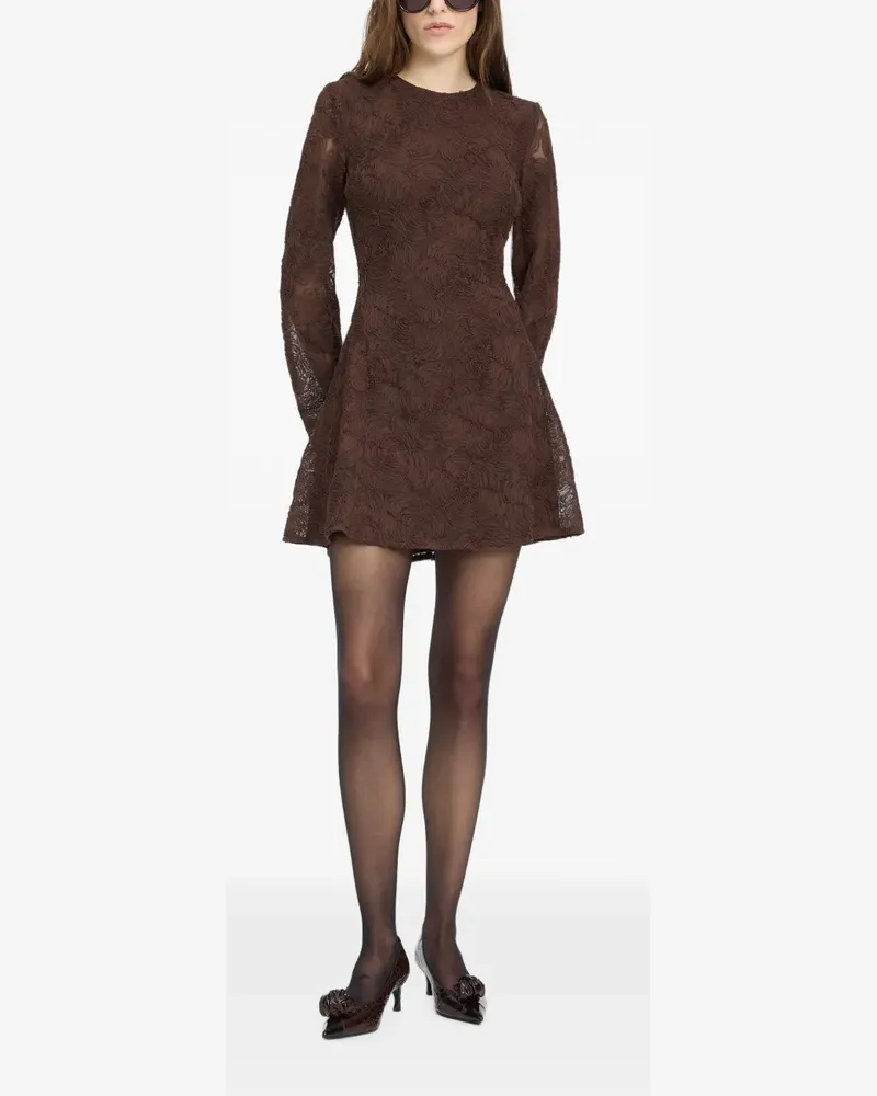 ROTATE Birger Christensen flower mesh ls mini dress - Braun Braun