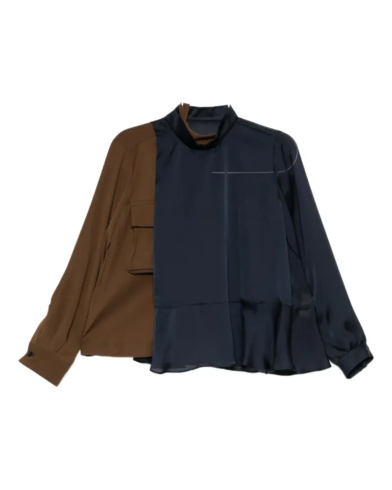 Sacai Schößchen-Bluse mit Spitzeneinsatz - Blau Blau