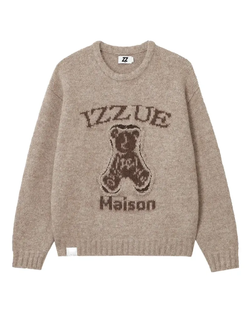 Izzue bear-intarsia crew-neck sweater - Nude Nude