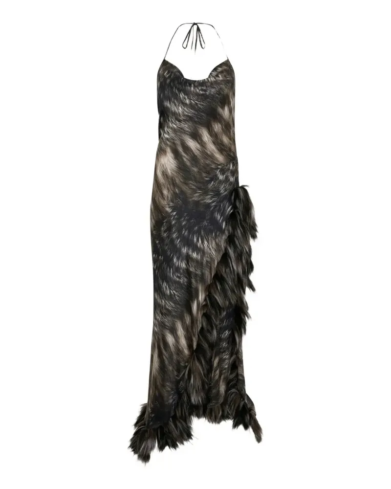 Roberto Cavalli Neckholder-Maxikleid mit Pelzprint - Schwarz Schwarz
