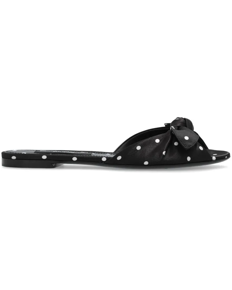Dolce & Gabbana Gepunktete Satin-Pantoletten - Schwarz Schwarz