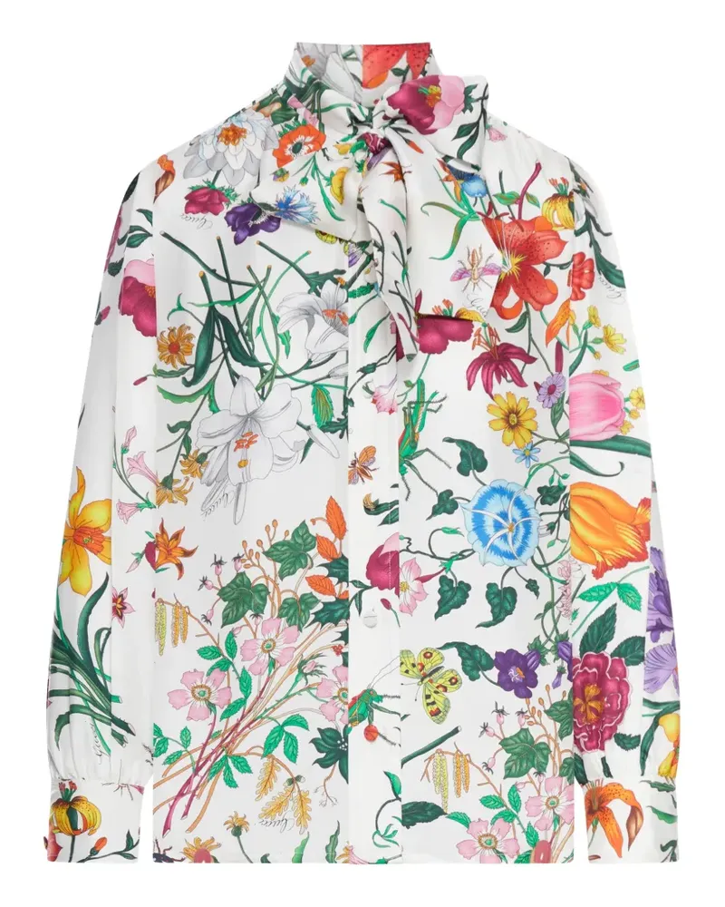 Gucci floral-print bow shirt - Weiß Weiß