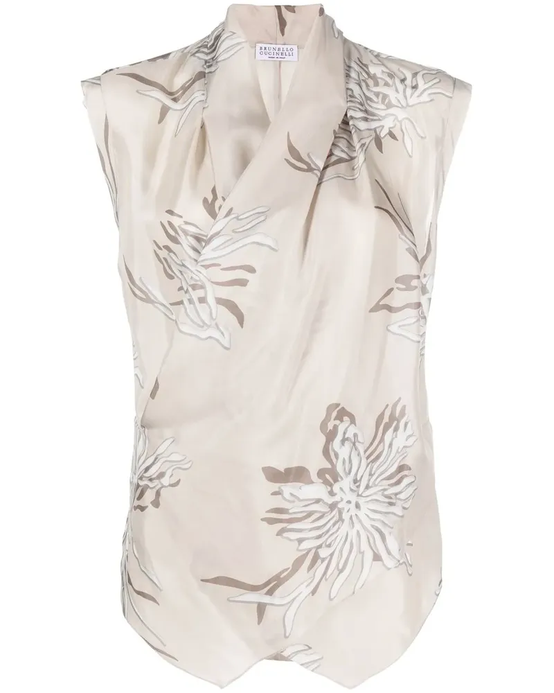 Brunello Cucinelli Seidenbluse mit abstraktem Print - Nude Nude