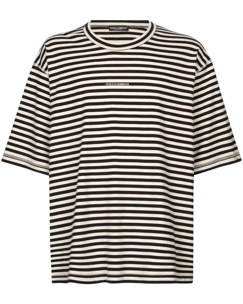 Dolce & Gabbana Gestreiftes T-Shirt mit Logo-Stickerei - Schwarz Schwarz