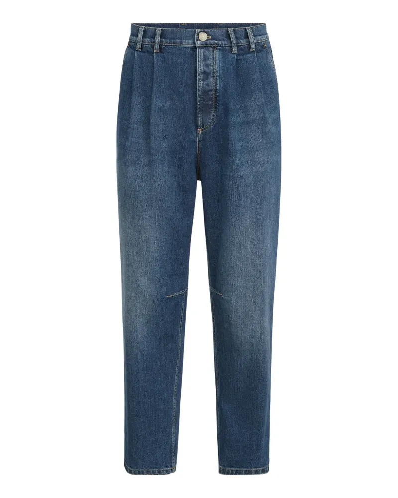 Brunello Cucinelli Ikonisch geschnittene 5-Pocket-Hose aus Baumwoll-Denim mit Doppelfalten - Blau Blau