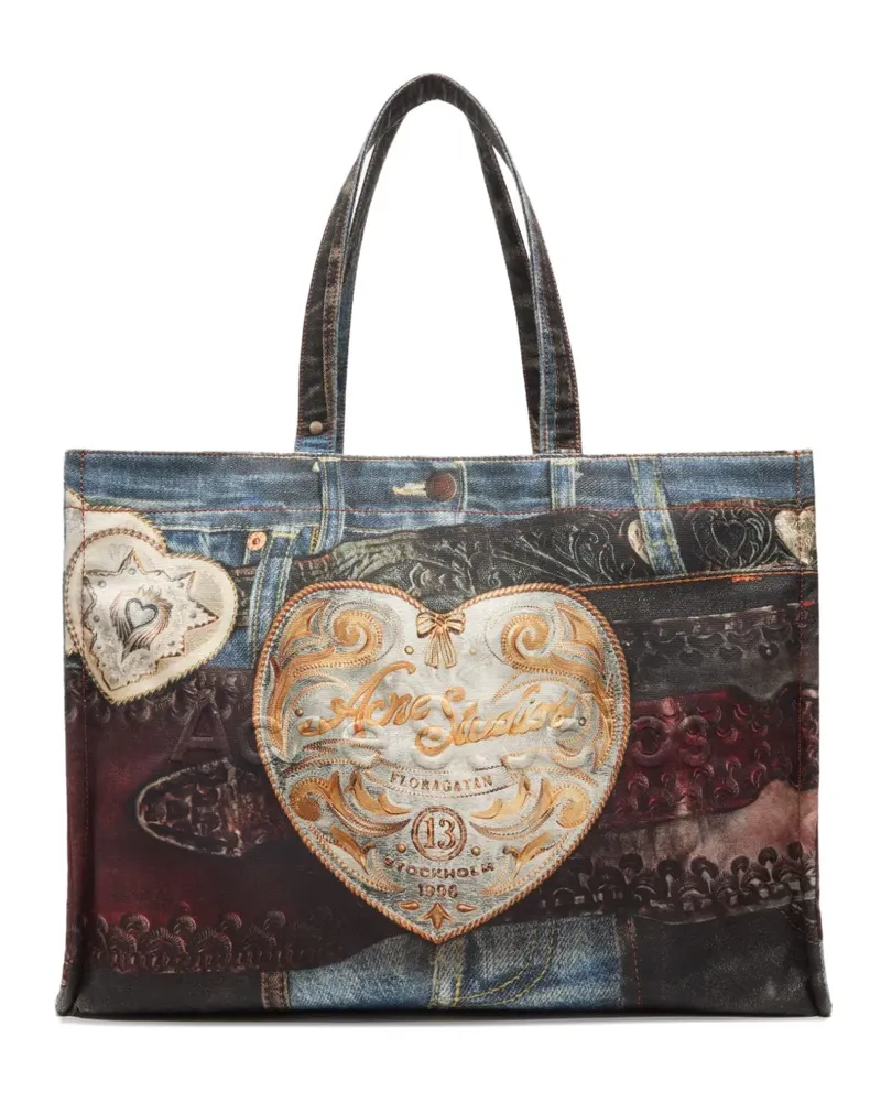 Acne Studios Heart Tote Bag mit Jeans-Patch - Blau Blau