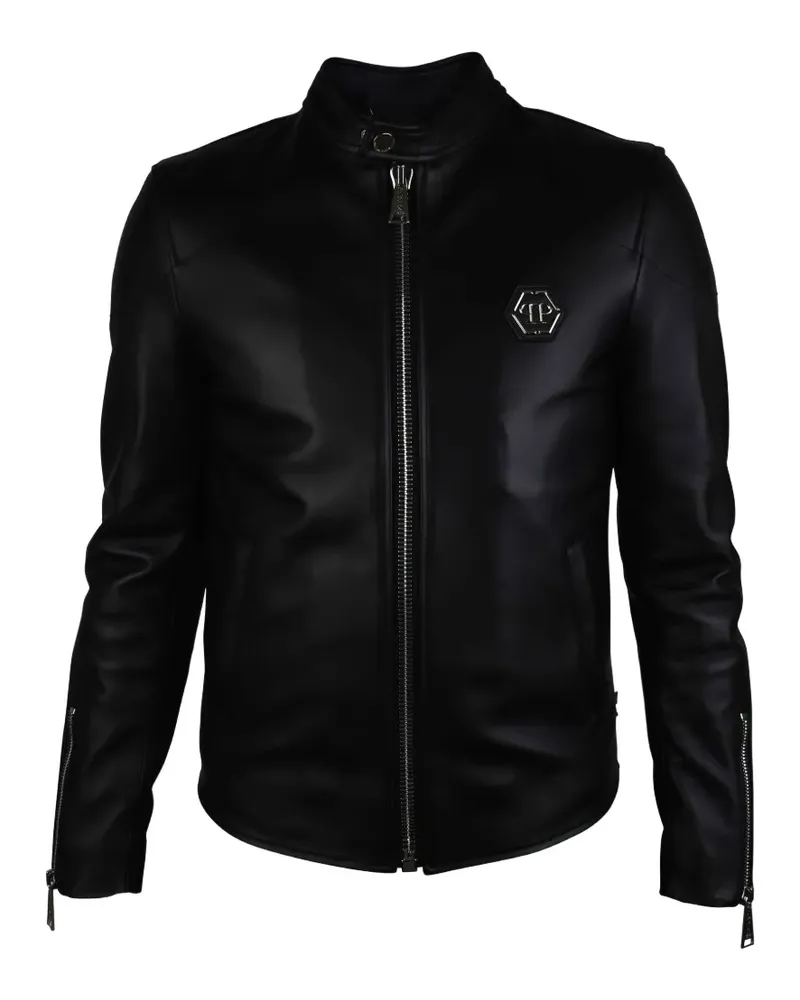 Philipp Plein Bikerjacke mit sechseckigem Logo - Schwarz Schwarz