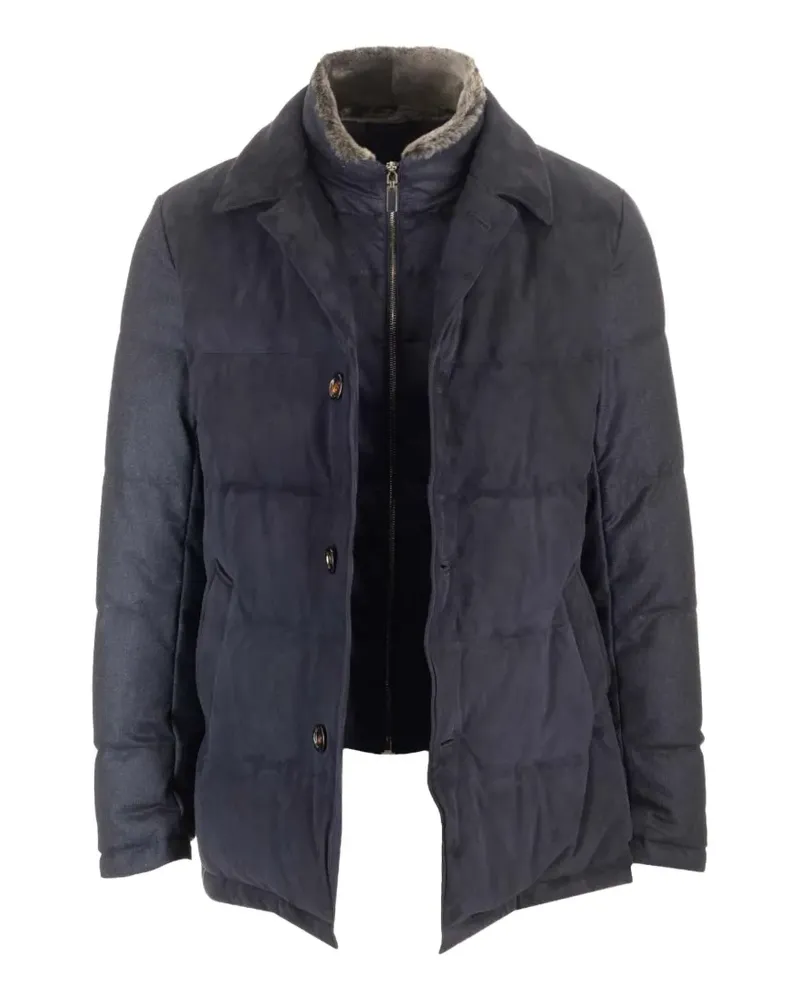 Al Duca D’Aosta 1902 shearling-collar suede-panel padded jacket - Blau Blau