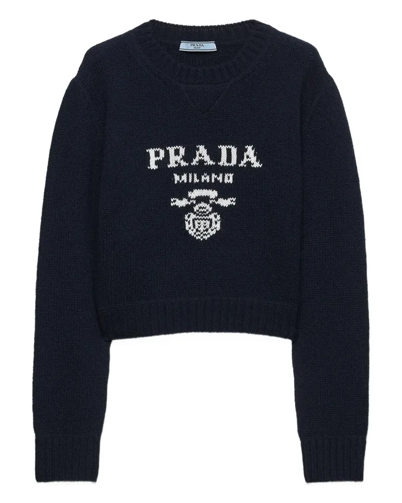 Prada Gerippter Intarsien-Pullover - Blau Blau