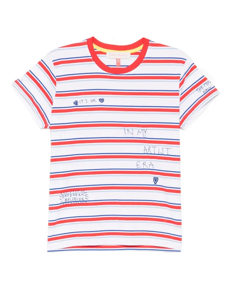 Mira Mikati Gestreiftes T-Shirt mit Stickerei - Weiß Weiß