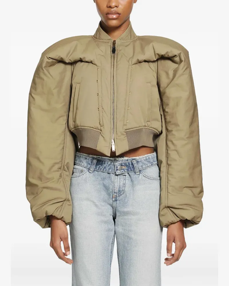 Alexander McQueen exaggerated-shoulder cropped bomber jacket - Nude Nude
