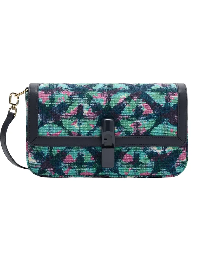 Furla S Iride Umhängetasche aus Blumen-Jacquard - Blau Blau