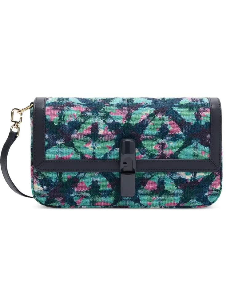 Furla S Iride Umhängetasche aus Blumen-Jacquard - Blau Blau