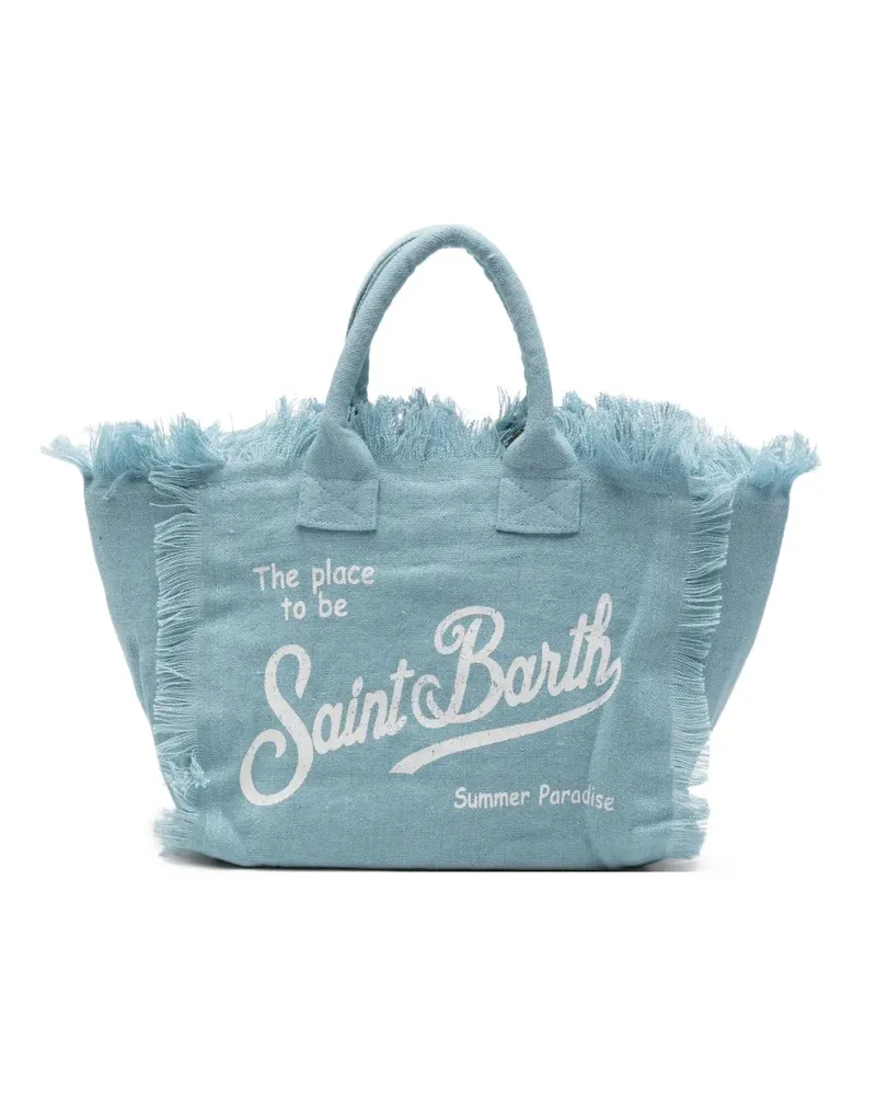 MC2 Saint Barth Colette Linen fringed logo-print tote bag - Blau Blau