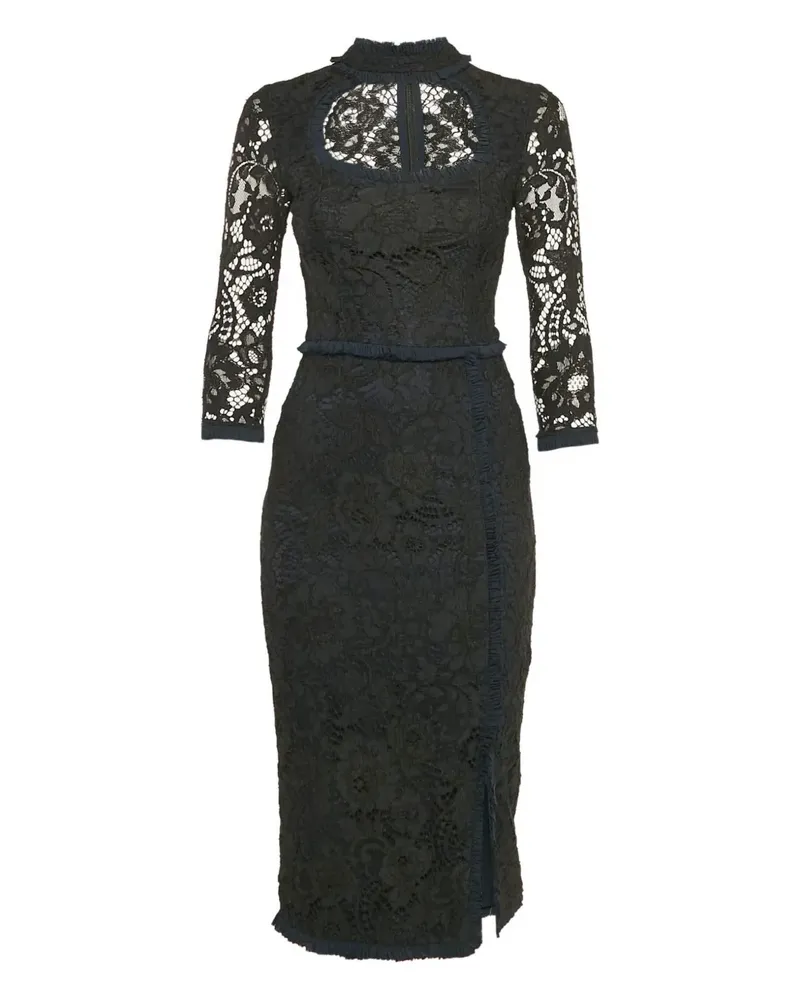 Alexis Gerüschtes Kleid mit Blumenspitze - Schwarz Schwarz