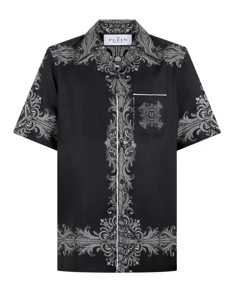 Philipp Plein Bowlinghemd mit Barock-Print - Schwarz Schwarz