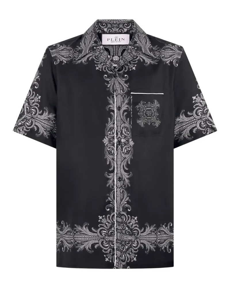 Philipp Plein Bowlinghemd mit Barock-Print - Schwarz Schwarz