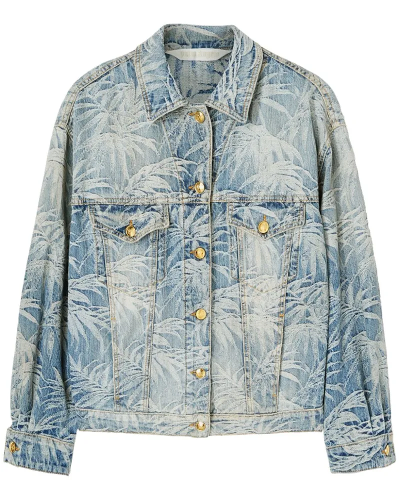 Palm Angels Jeansjacke mit Palmen-Print - Blau Blau
