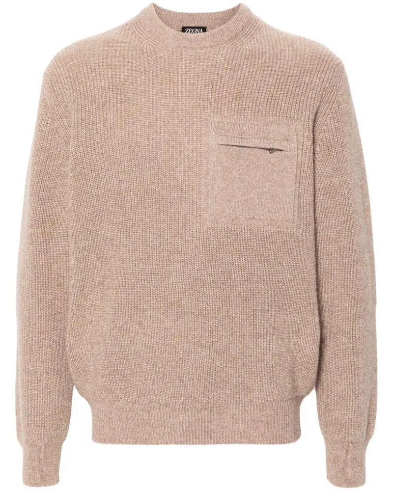 Ermenegildo Zegna Fein gestrickter Kaschmirpullover Nude