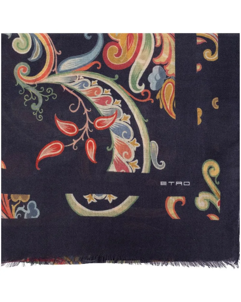 Etro Ausgefranster Schal mit Print - Blau Blau