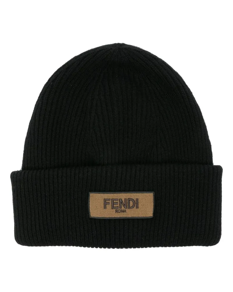 Fendi Beanie mit Logo-Patch Schwarz