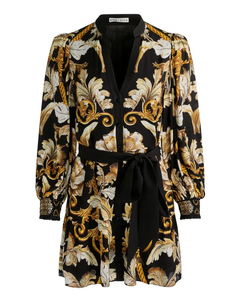 Alice + Olivia Gestuftes Antonette Mini-Hemdkleid - Schwarz Schwarz